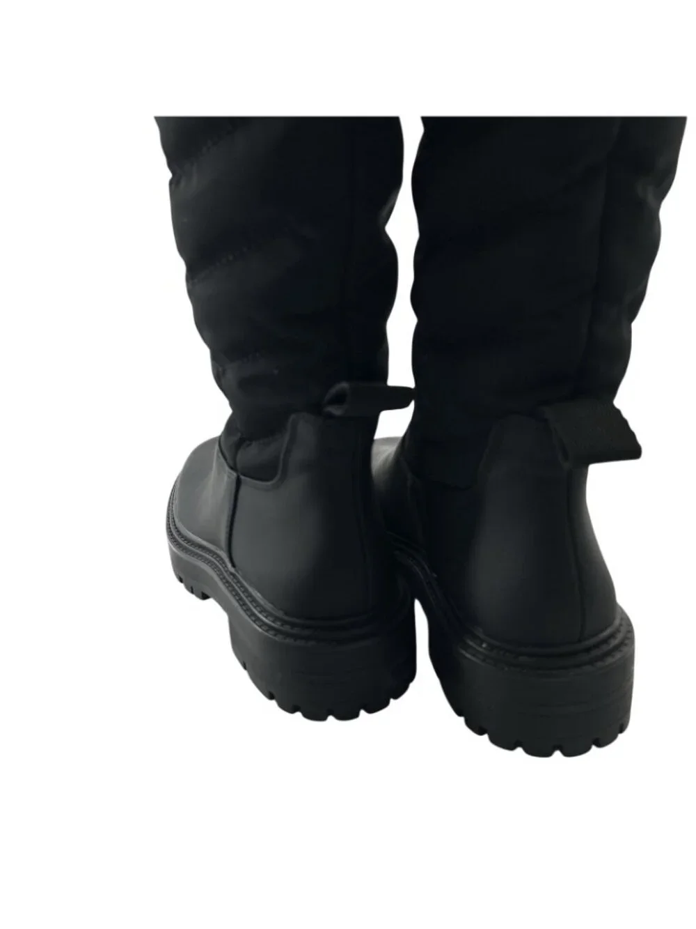 Zara Boots | Zara Low Heel Quilted Tall Chevron Boots Women US 6 Black Lug Sole